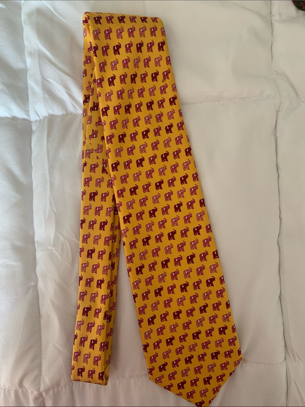 Andrew’s Ties Zadi Yellow Tie w/ Red and Pink Elephant Print Silk Made in Italy